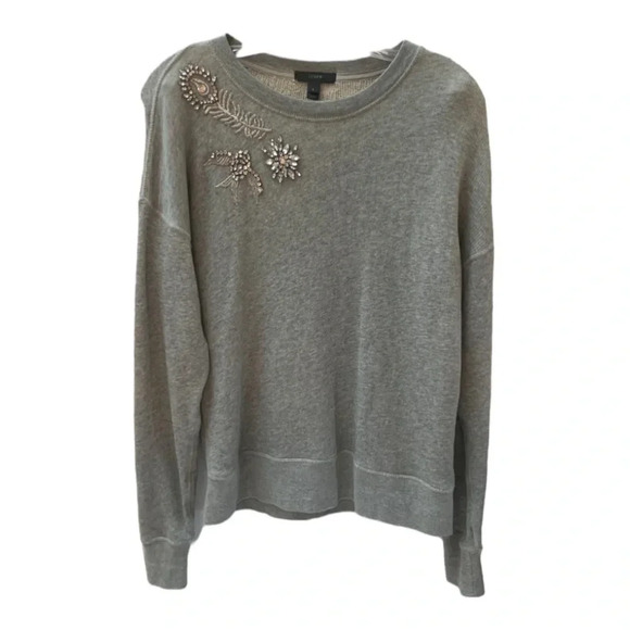 J.Crew Heather Gray Jeweled Embellished Glam Sweatshirt Sweater Top  S - Picture 1 of 12